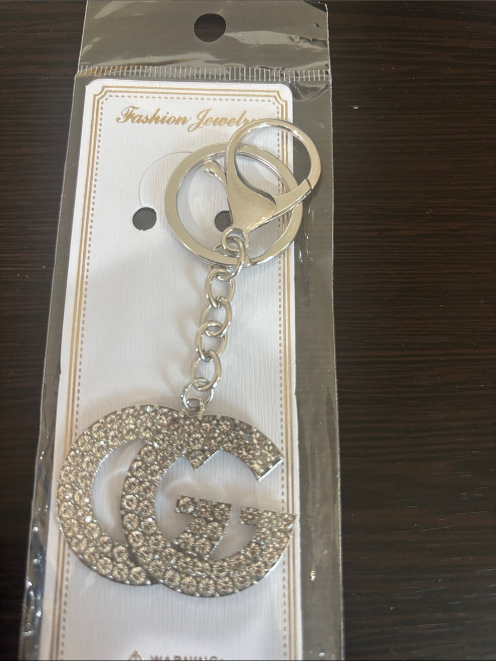 Crystal Double-G Keychain Charm - Silver